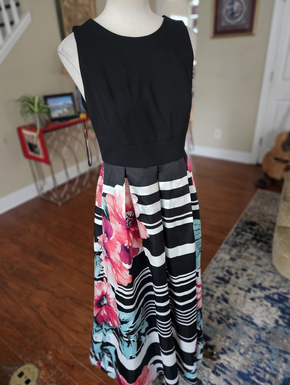 Signature by Sangria Black Floral Stripe Maxi Dress